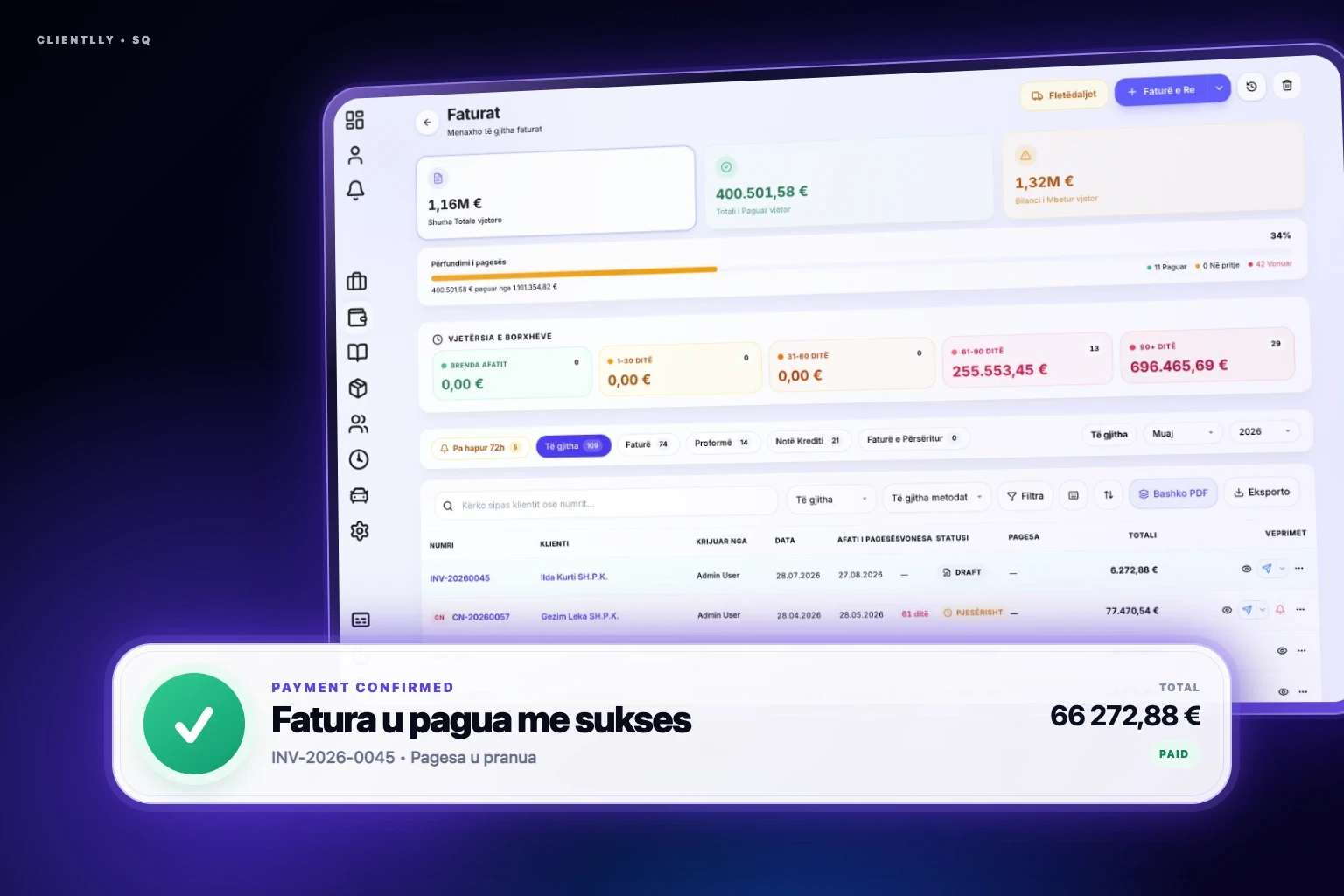 Clientlly Faturat — Lësho, ndiq dhe kërko çdo faturë.
